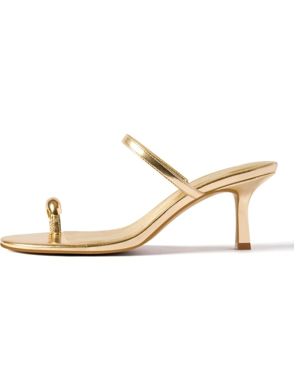 Women's Gold Kitten Heels Metallic Toe Ring Heeled Slip On Heels Open Toe - Picture 4 of 6